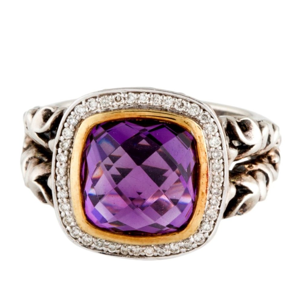 CHARLES KRYPELL DIAMOND 18K YELLOW GOLD & STERLING SILVER AMETHYST RING